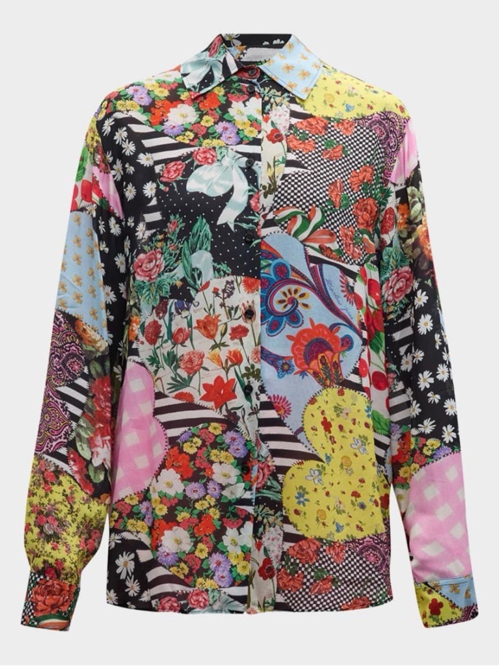 Moschino Jeans Archive-Print Long-Sleeve Georgette Blouse